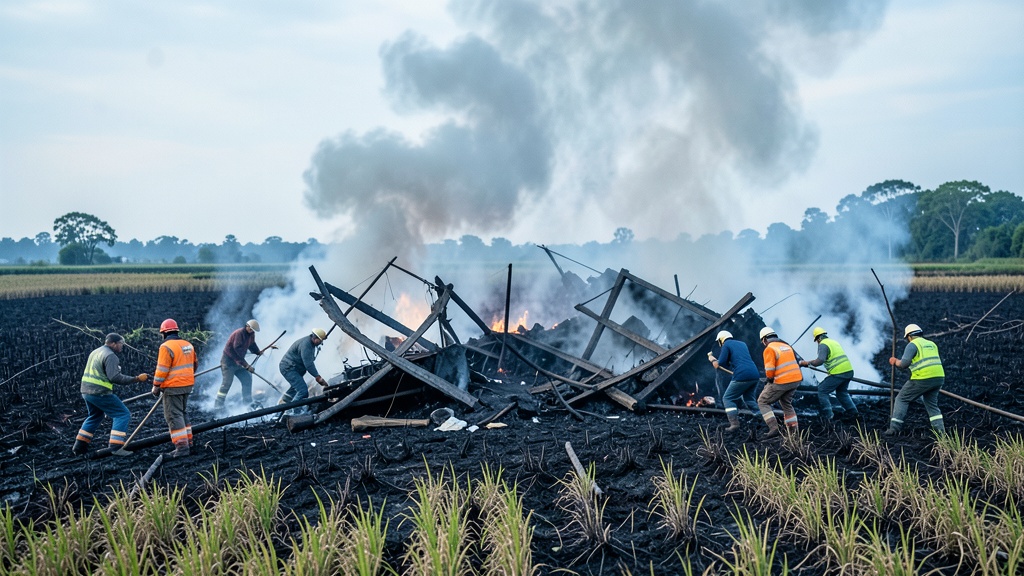 Avioneta se estrella en arrozal de Salitre; seis muertos