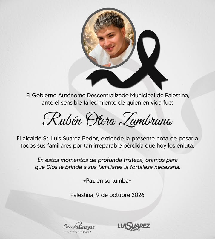 La Alcaldía lamenta el fallecimiento de Rubén Otero Zambrano en Palestina
